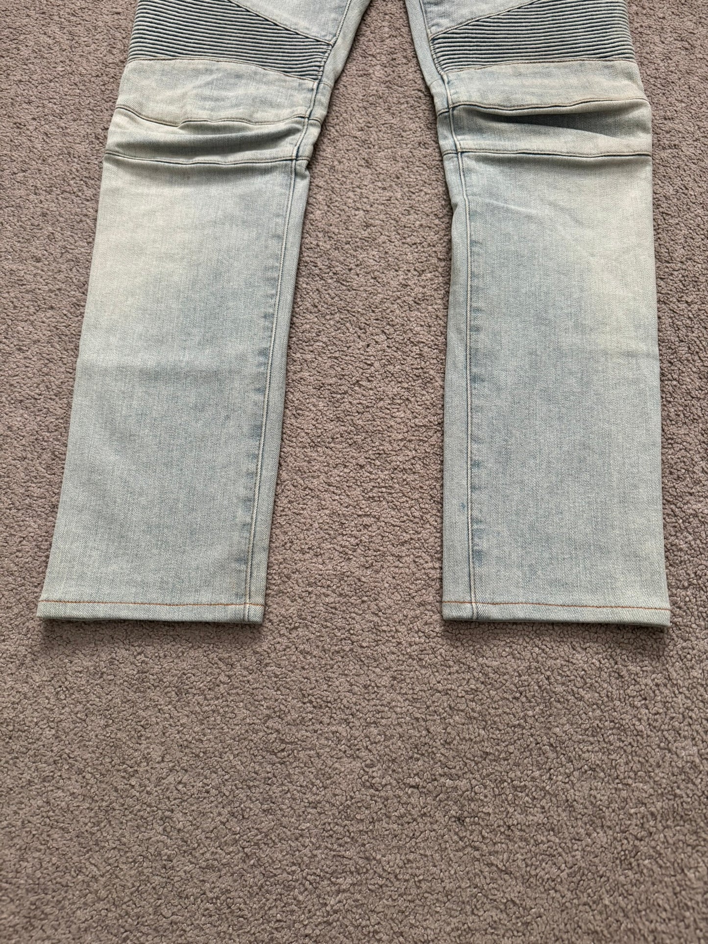 SS16 Balmain by Olivier Rousteing Lightwash Zip Biker Denim Jeans