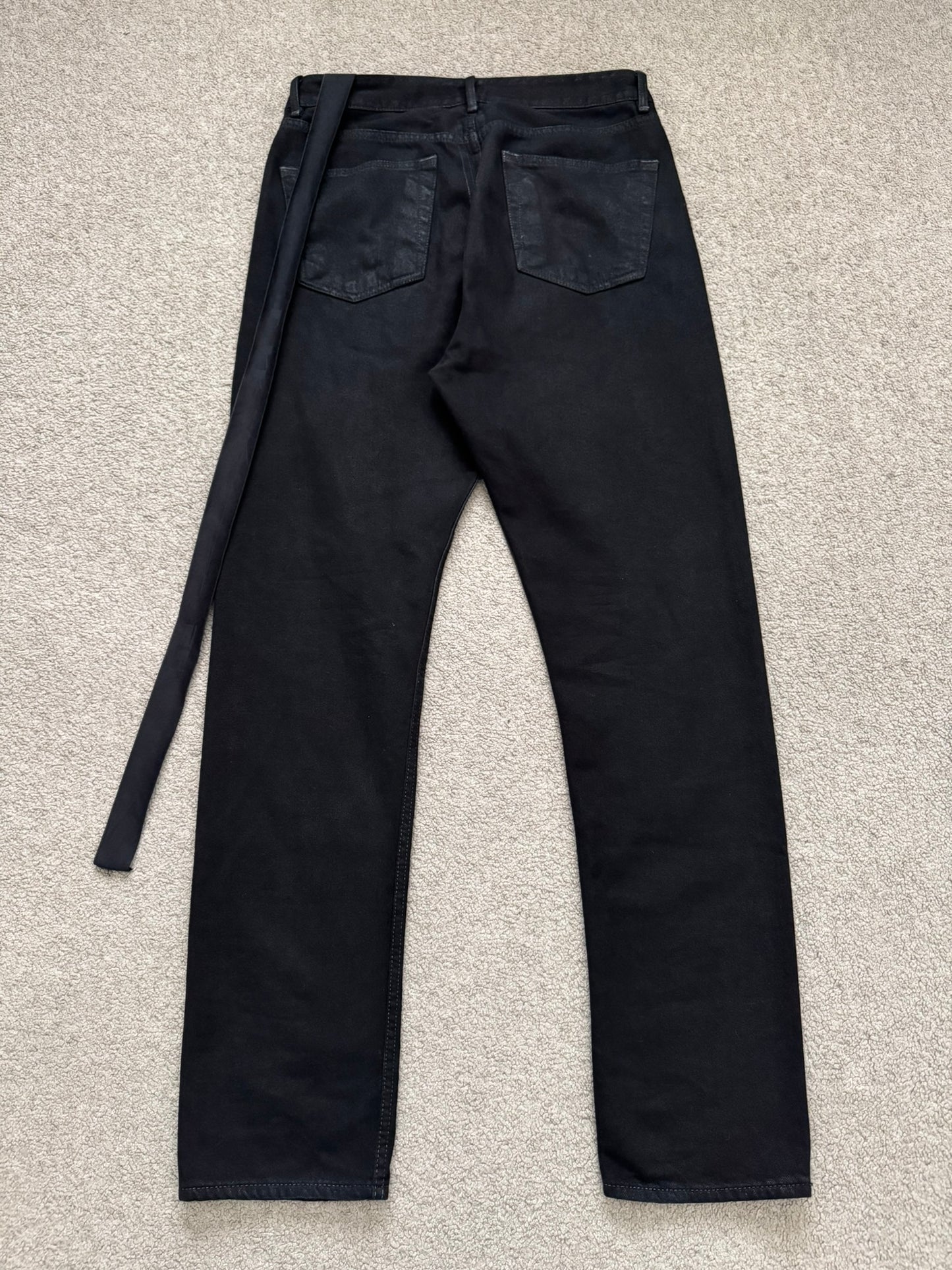 FW22 Rick Owens DRKSHDW Black Waxed Performa Cut Denim Jeans