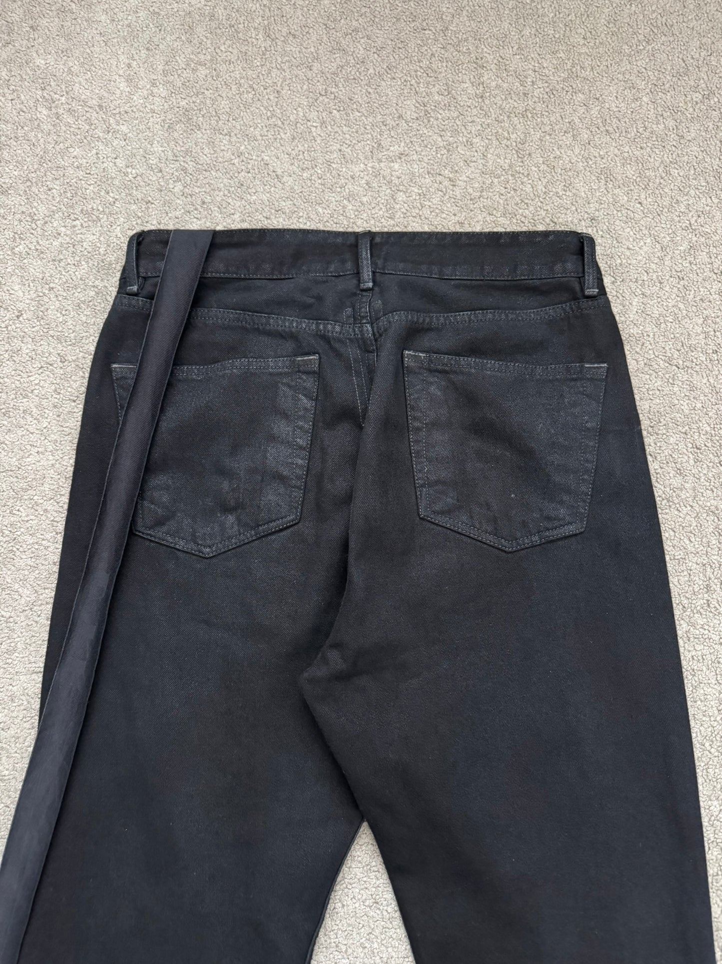 FW22 Rick Owens DRKSHDW Black Waxed Performa Cut Denim Jeans
