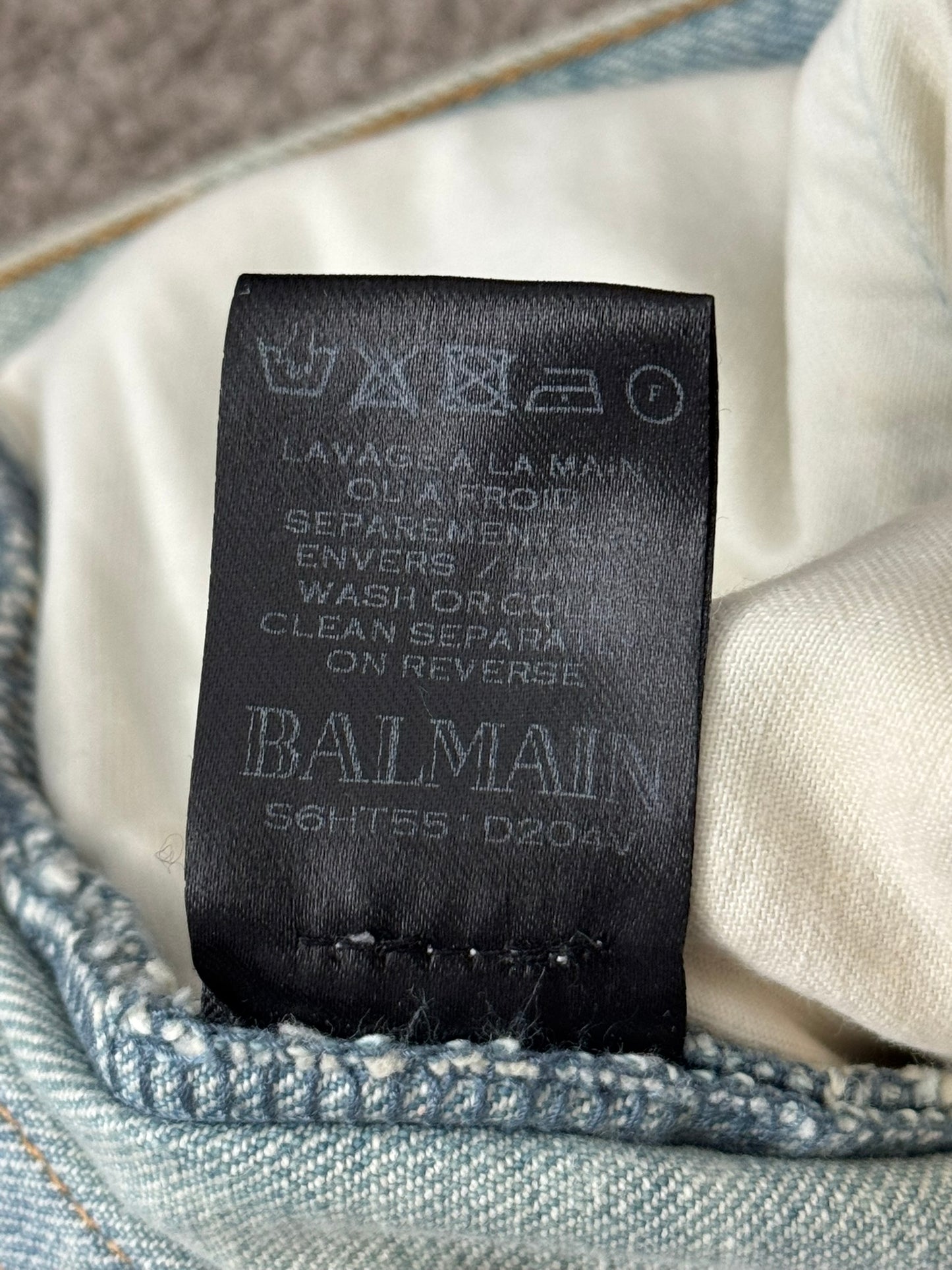 SS16 Balmain by Olivier Rousteing Lightwash Zip Biker Denim Jeans