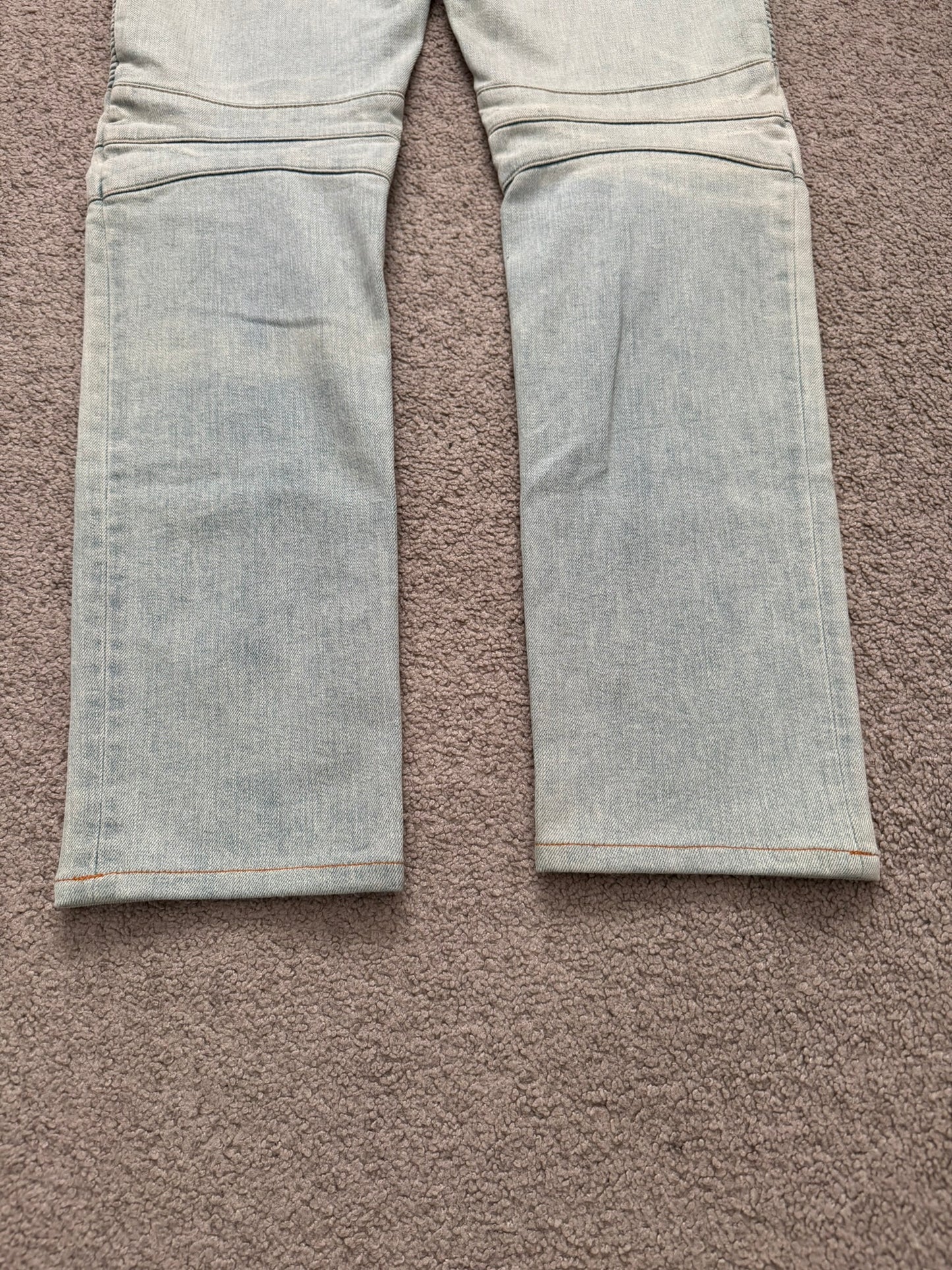 SS16 Balmain by Olivier Rousteing Lightwash Zip Biker Denim Jeans