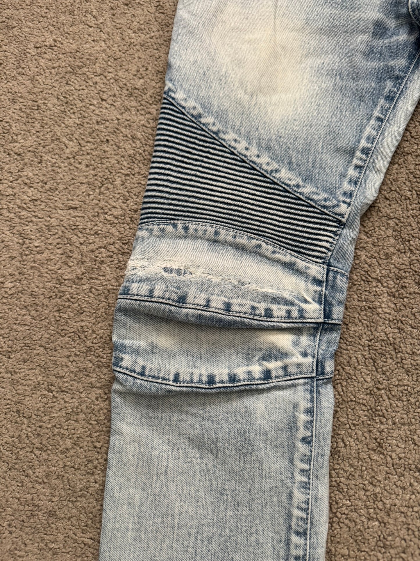 Balmain by Olivier Rousteing Ice Blue Zip Biker Denim Jeans