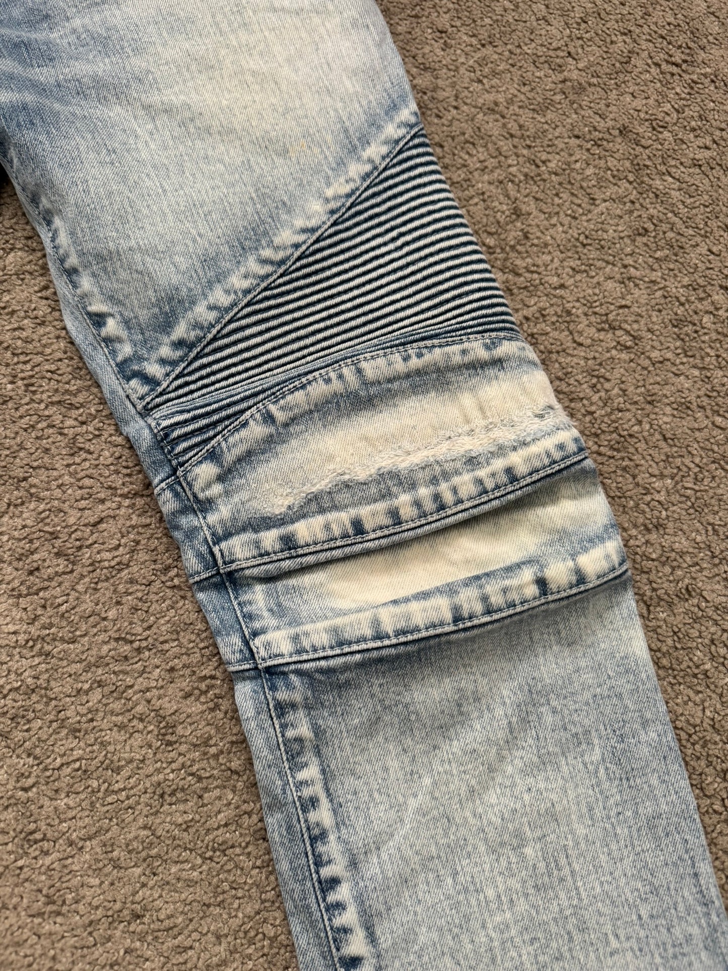 Balmain by Olivier Rousteing Ice Blue Zip Biker Denim Jeans
