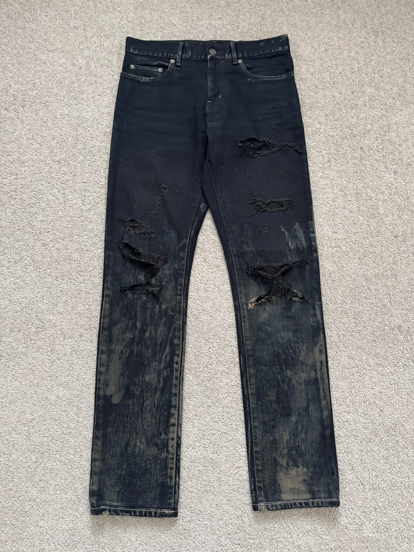 FW14 Saint Laurent by Hedi Slimane Oil Stain Crash Distress Denim Jeans