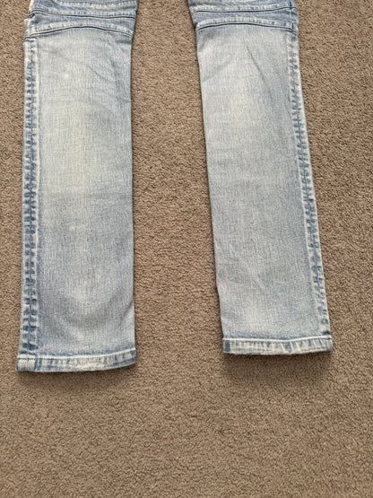 Balmain by Olivier Rousteing Ice Blue Zip Biker Denim Jeans