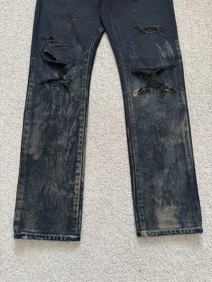 FW14 Saint Laurent by Hedi Slimane Oil Stain Crash Distress Denim Jeans