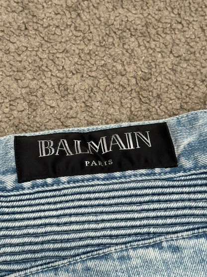 Balmain by Olivier Rousteing Ice Blue Zip Biker Denim Jeans