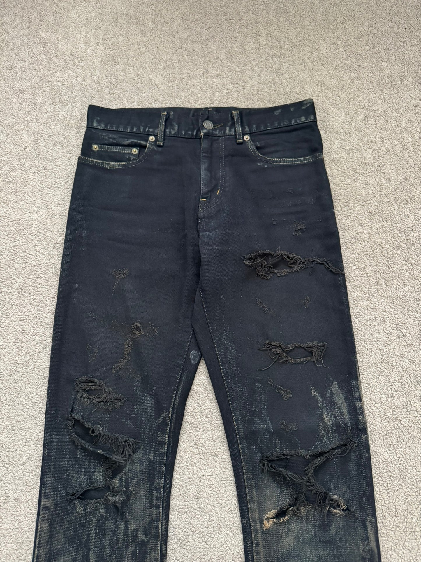 FW14 Saint Laurent by Hedi Slimane Oil Stain Crash Distress Denim Jeans
