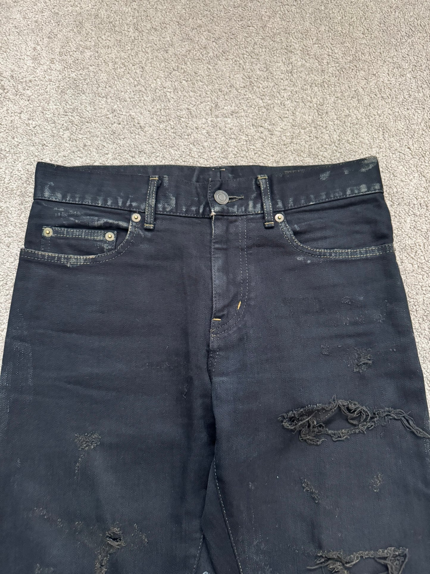 FW14 Saint Laurent by Hedi Slimane Oil Stain Crash Distress Denim Jeans