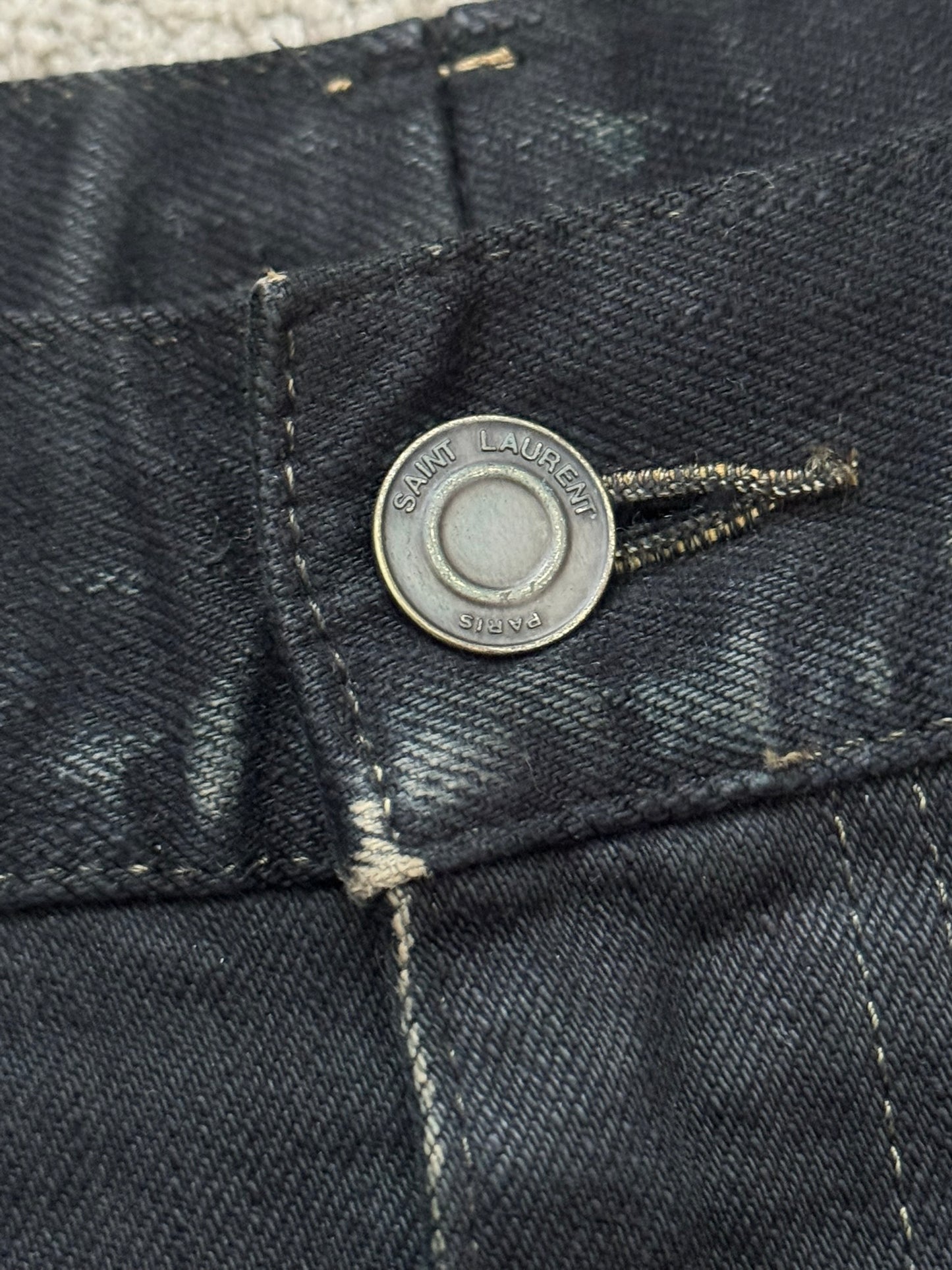 FW14 Saint Laurent by Hedi Slimane Oil Stain Crash Distress Denim Jeans