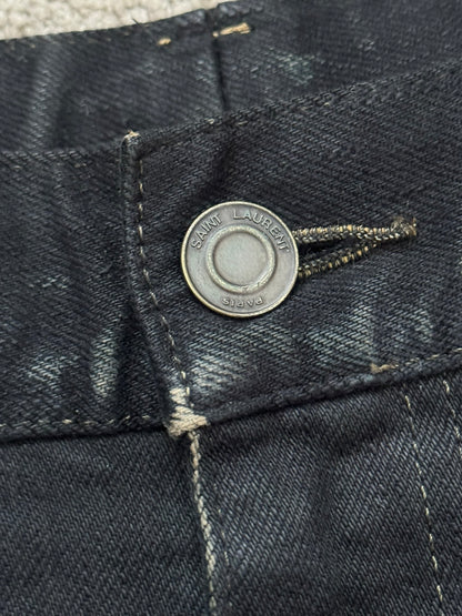 FW14 Saint Laurent by Hedi Slimane Oil Stain Crash Distress Denim Jeans