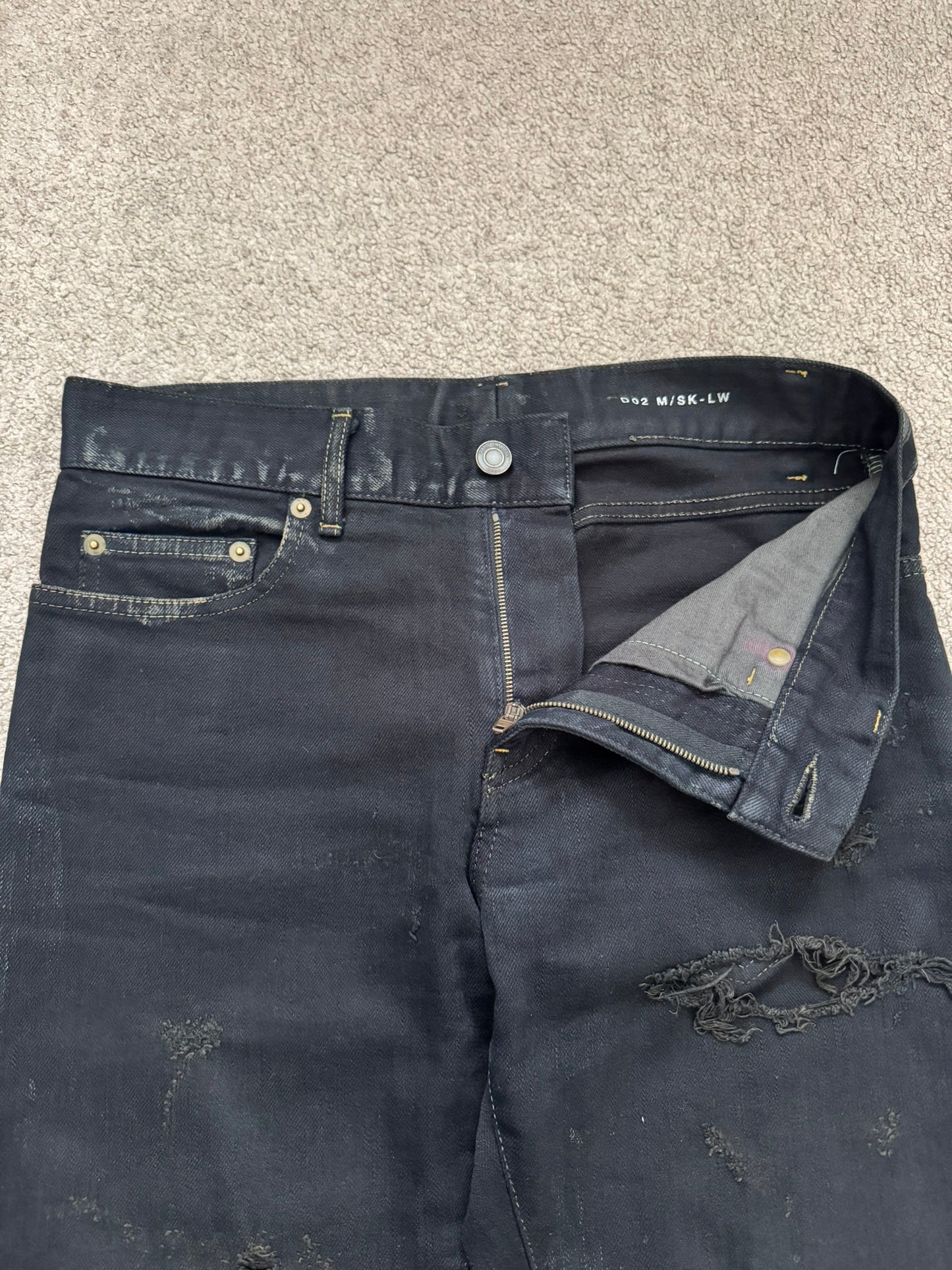 FW14 Saint Laurent by Hedi Slimane Oil Stain Crash Distress Denim Jeans