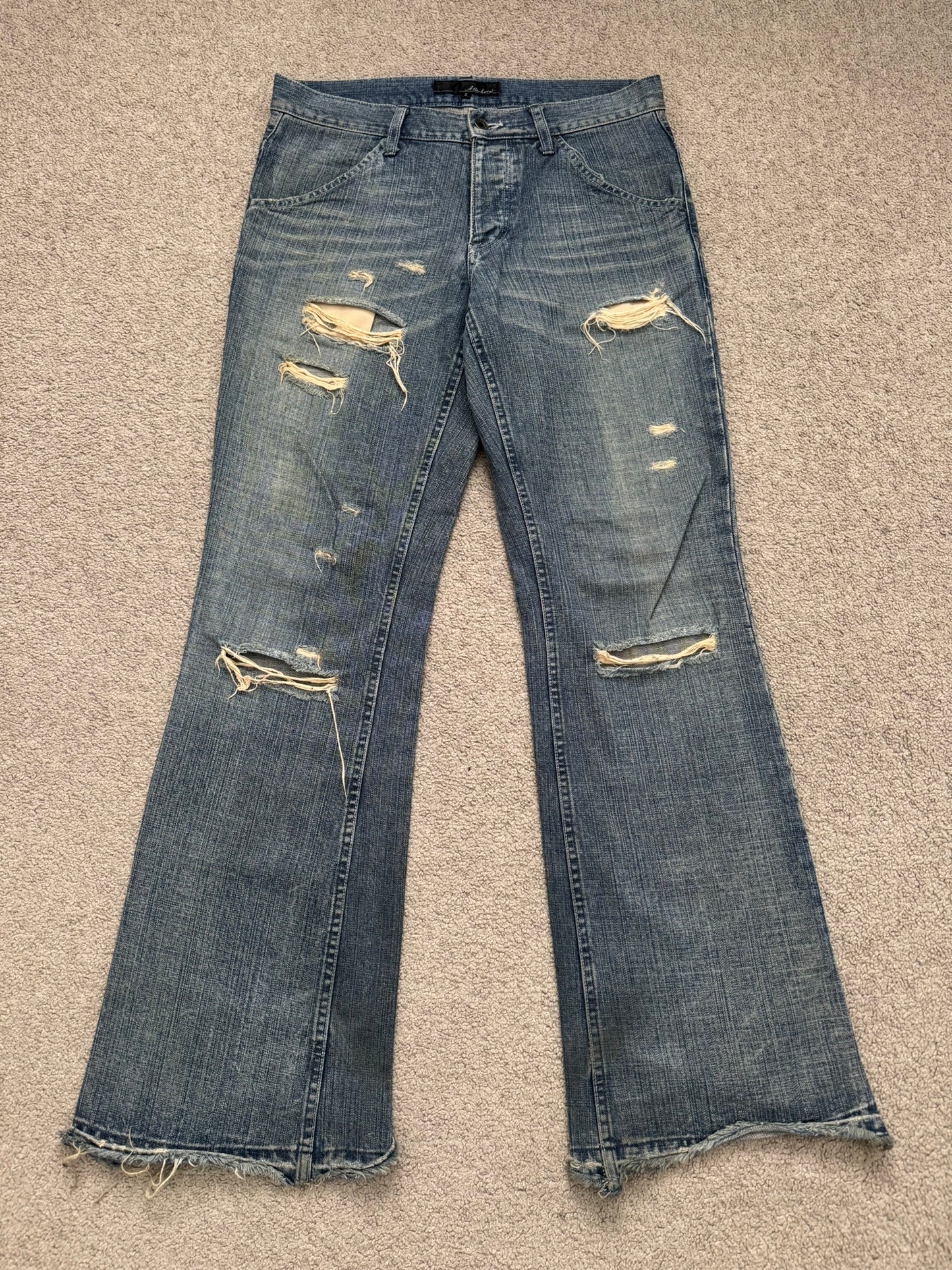 Kazuyuki Kumagai Attachment Distressed Flared Denim Jeans