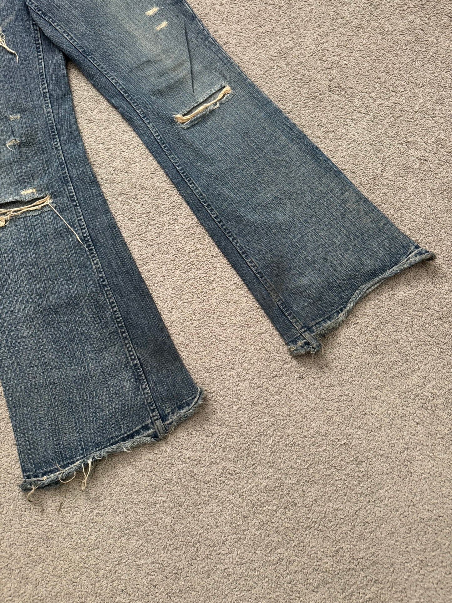 Kazuyuki Kumagai Attachment Distressed Flared Denim Jeans