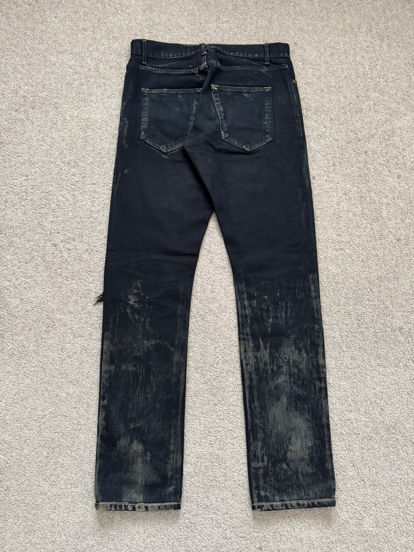 FW14 Saint Laurent by Hedi Slimane Oil Stain Crash Distress Denim Jeans
