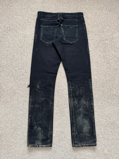 FW14 Saint Laurent by Hedi Slimane Oil Stain Crash Distress Denim Jeans