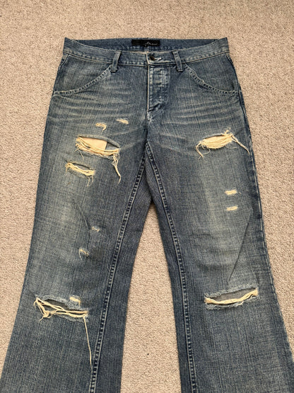 Kazuyuki Kumagai Attachment Distressed Flared Denim Jeans