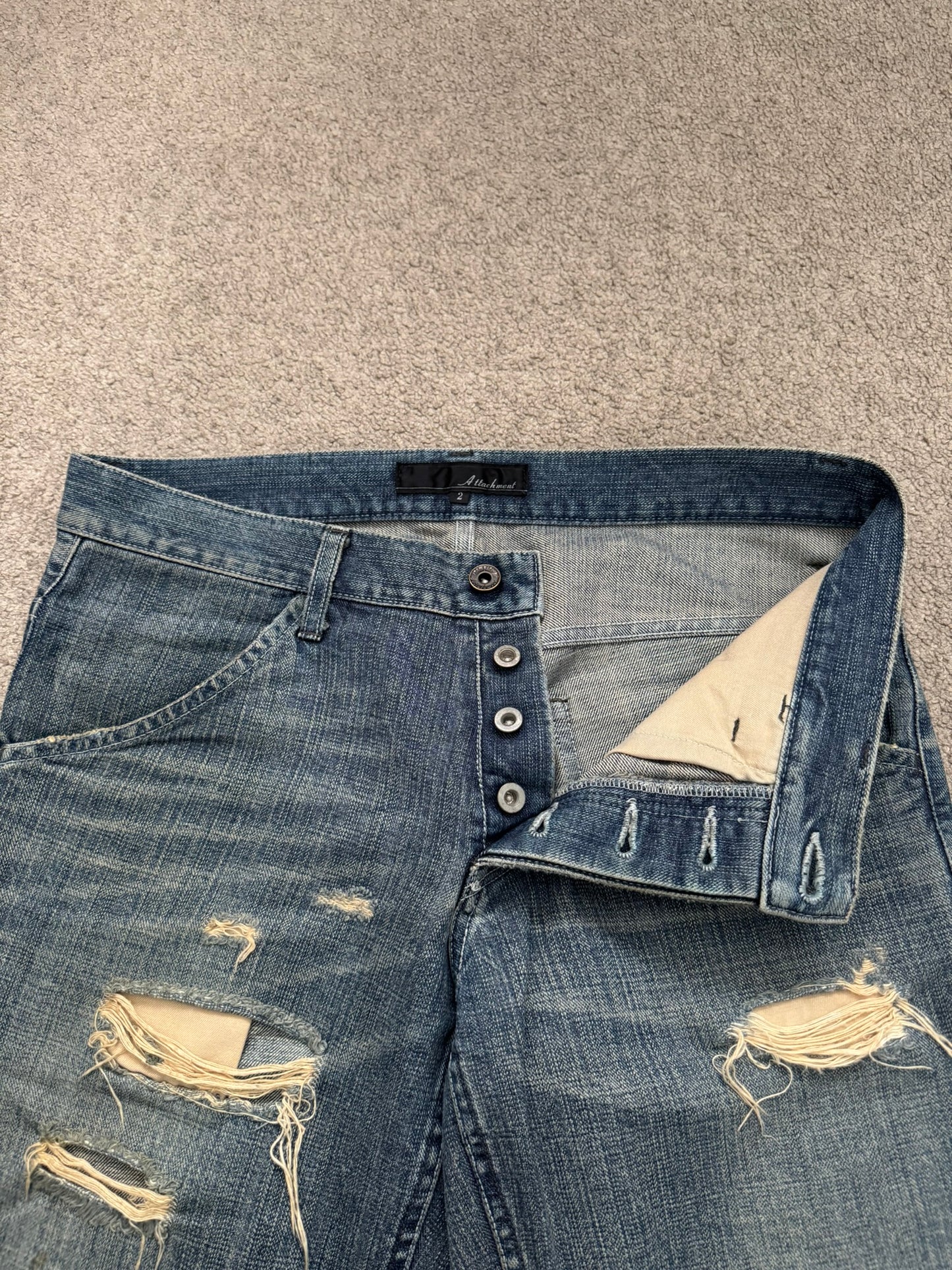 Kazuyuki Kumagai Attachment Distressed Flared Denim Jeans