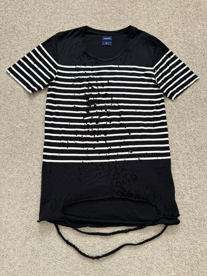 Mihara Yasuhiro Black/White Distressed Shotgun Striped T Shirt