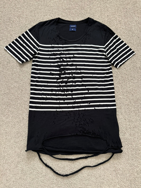 Mihara Yasuhiro Black/White Distressed Shotgun Striped T Shirt