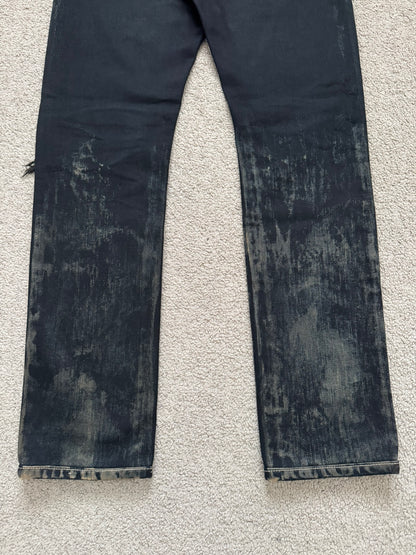 FW14 Saint Laurent by Hedi Slimane Oil Stain Crash Distress Denim Jeans