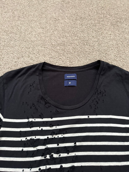 Mihara Yasuhiro Black/White Distressed Shotgun Striped T Shirt