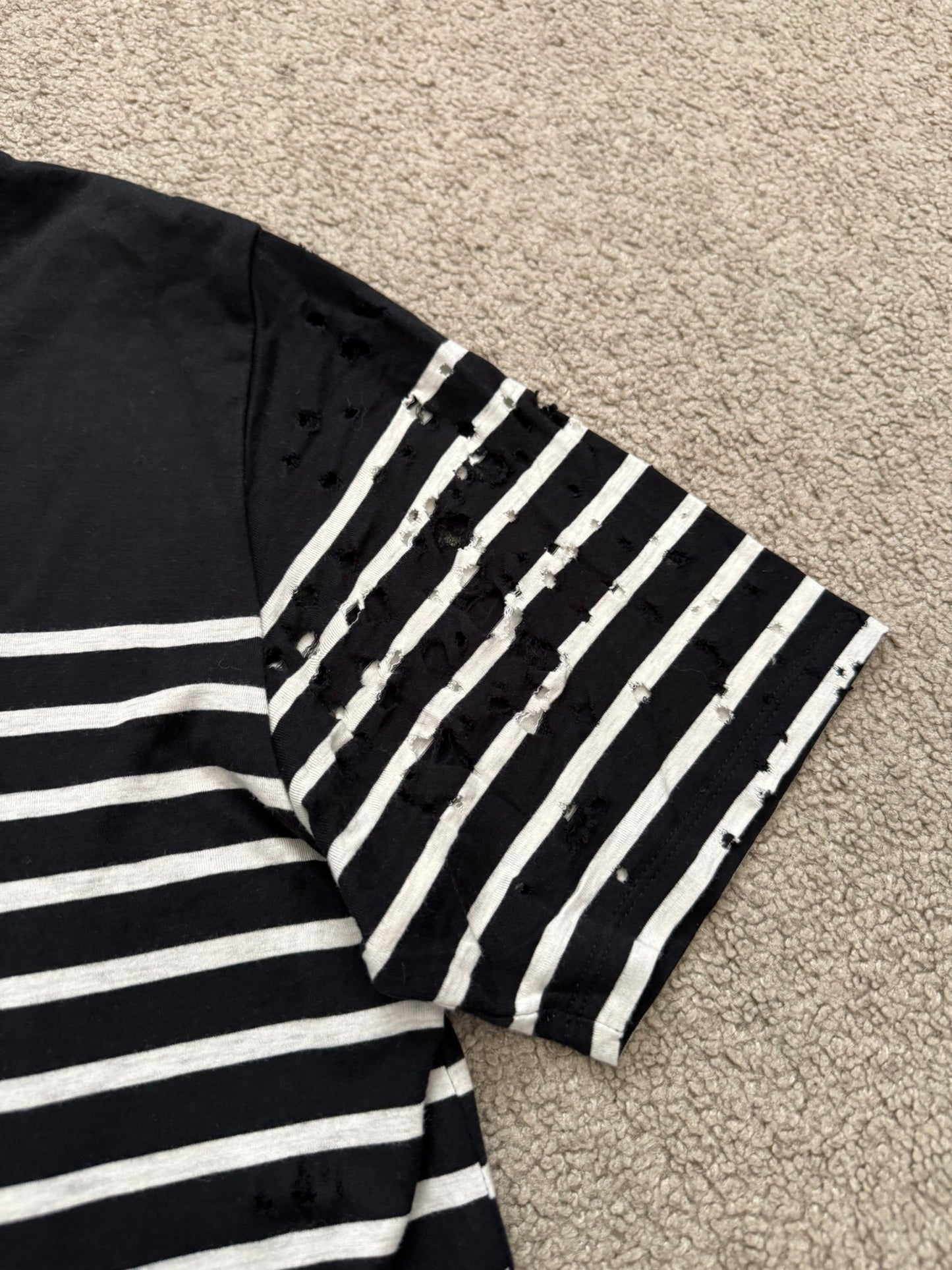 Mihara Yasuhiro Black/White Distressed Shotgun Striped T Shirt