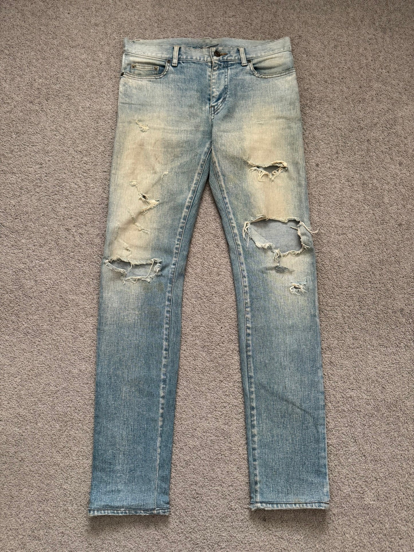 SS16 Saint Laurent by Hedi Slimane Mudwash Crash Distressed Denim Jeans