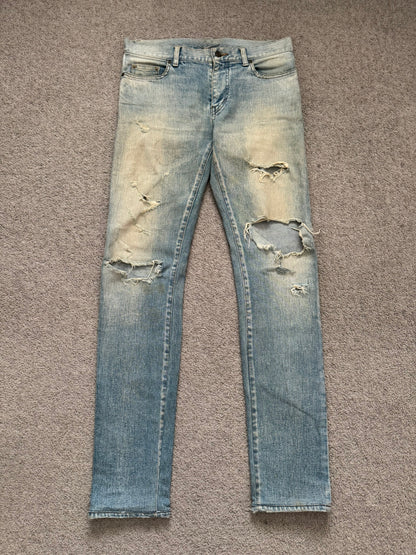 SS16 Saint Laurent by Hedi Slimane Mudwash Crash Distressed Denim Jeans