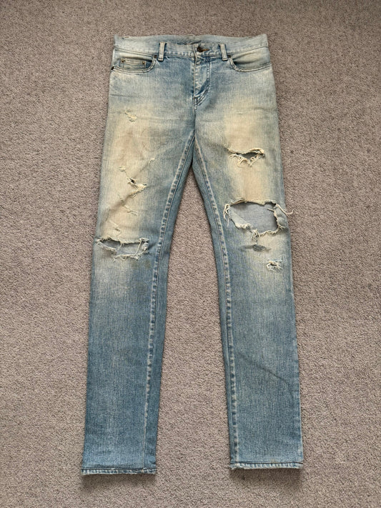 SS16 Saint Laurent by Hedi Slimane Mudwash Crash Distressed Denim Jeans