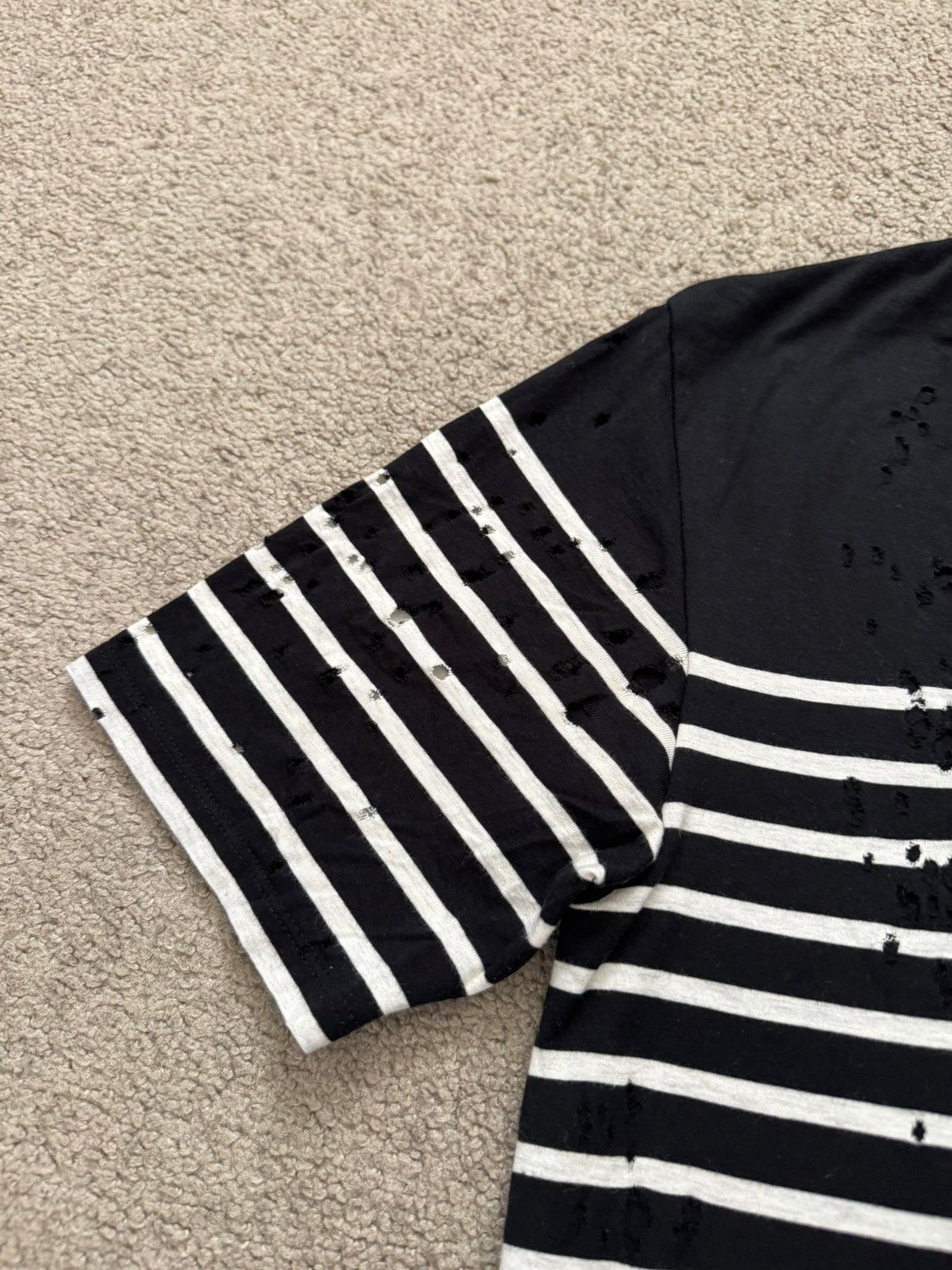 Mihara Yasuhiro Black/White Distressed Shotgun Striped T Shirt