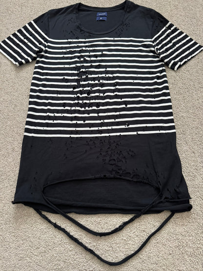 Mihara Yasuhiro Black/White Distressed Shotgun Striped T Shirt
