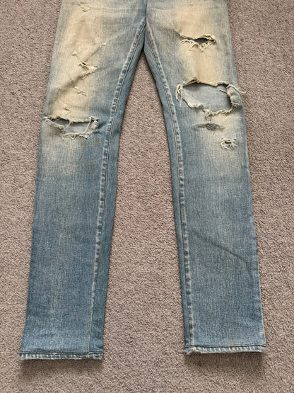 SS16 Saint Laurent by Hedi Slimane Mudwash Crash Distressed Denim Jeans