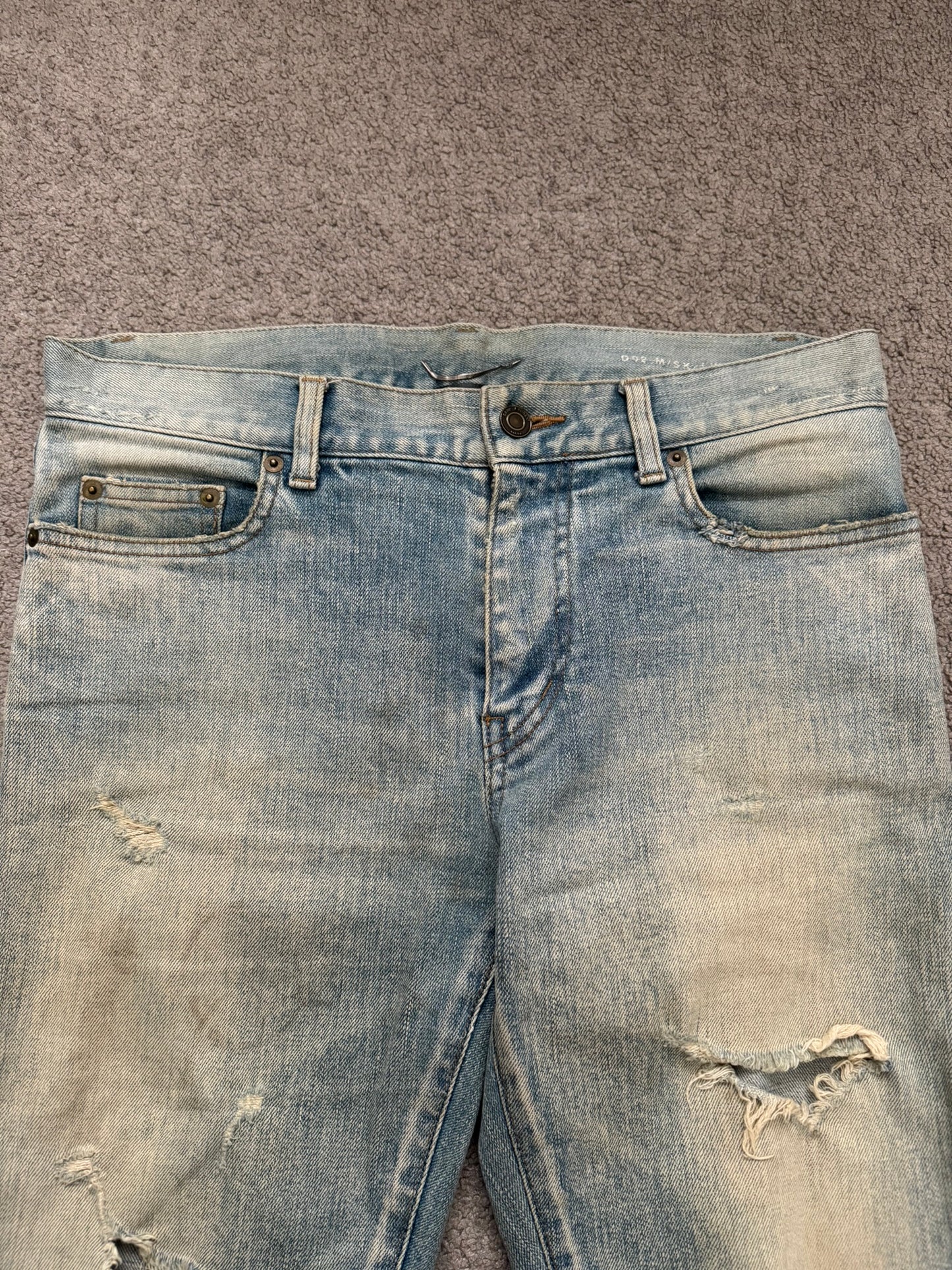 SS16 Saint Laurent by Hedi Slimane Mudwash Crash Distressed Denim Jeans