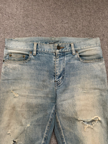 SS16 Saint Laurent by Hedi Slimane Mudwash Crash Distressed Denim Jeans