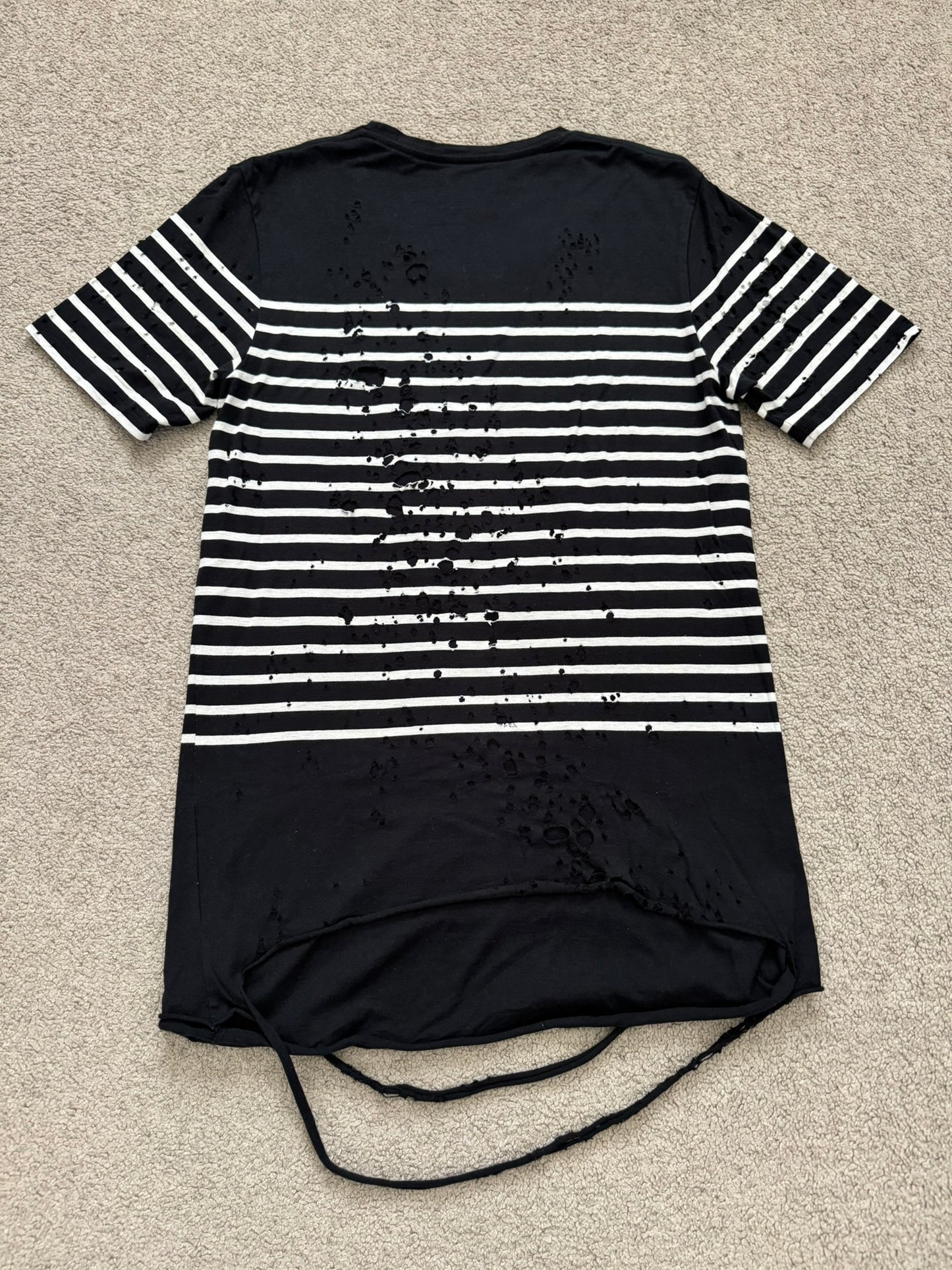 Mihara Yasuhiro Black/White Distressed Shotgun Striped T Shirt
