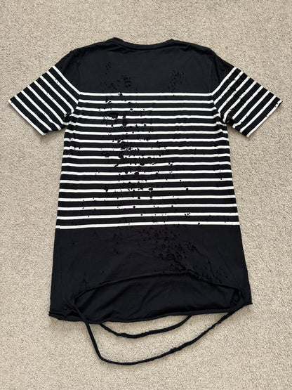 Mihara Yasuhiro Black/White Distressed Shotgun Striped T Shirt