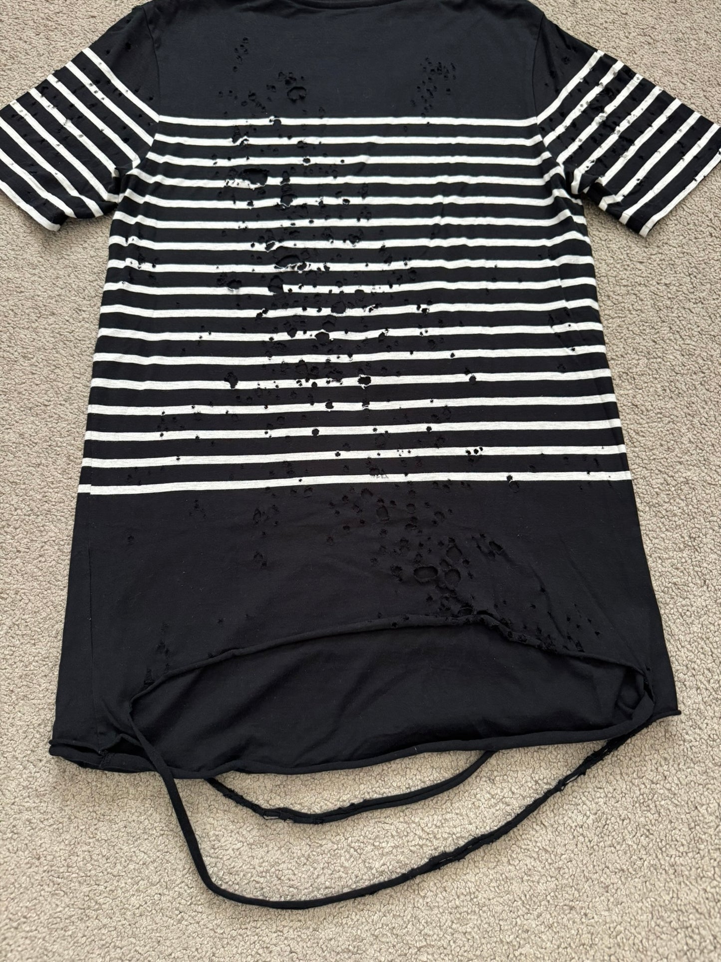 Mihara Yasuhiro Black/White Distressed Shotgun Striped T Shirt