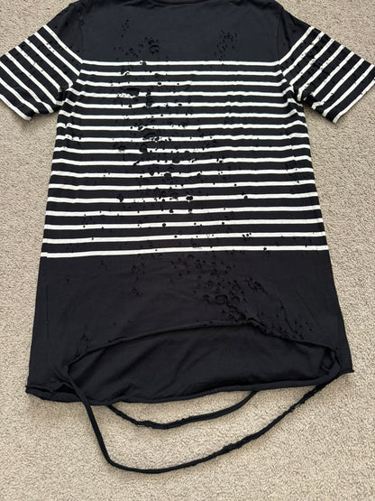 Mihara Yasuhiro Black/White Distressed Shotgun Striped T Shirt
