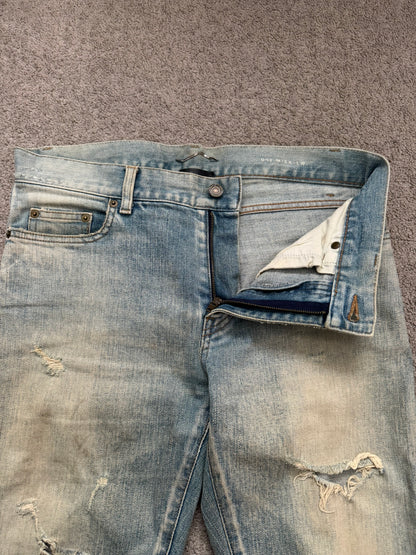 SS16 Saint Laurent by Hedi Slimane Mudwash Crash Distressed Denim Jeans