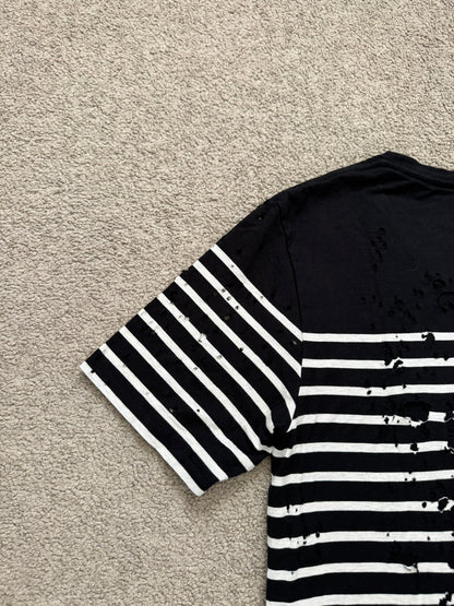Mihara Yasuhiro Black/White Distressed Shotgun Striped T Shirt