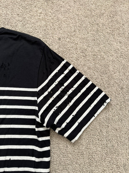 Mihara Yasuhiro Black/White Distressed Shotgun Striped T Shirt