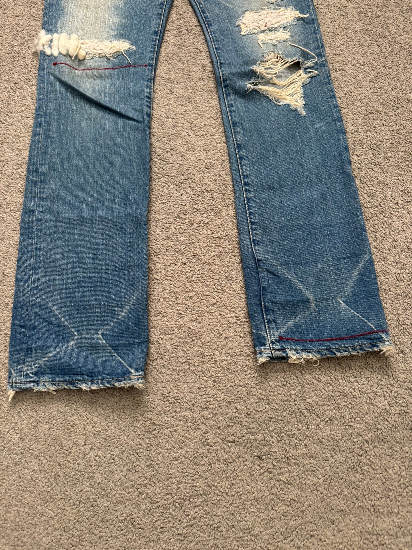 Mihara Yasuhiro Distressed Crash Red Stitch Denim Jeans
