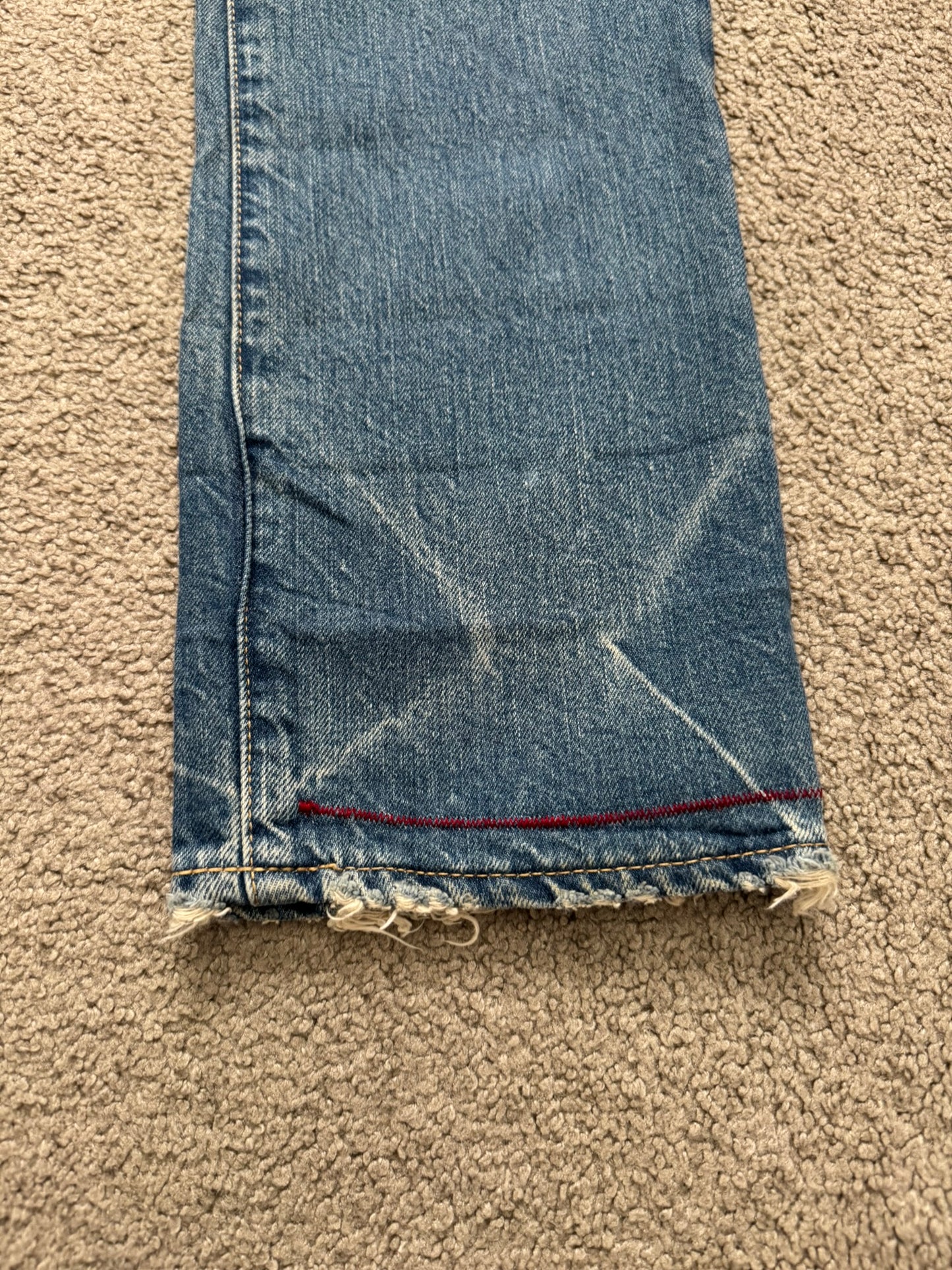 Mihara Yasuhiro Distressed Crash Red Stitch Denim Jeans