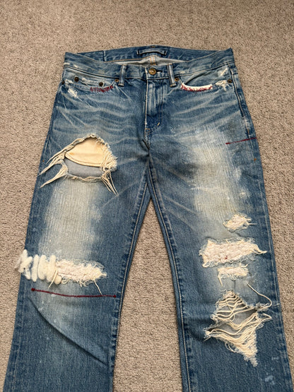 Mihara Yasuhiro Distressed Crash Red Stitch Denim Jeans