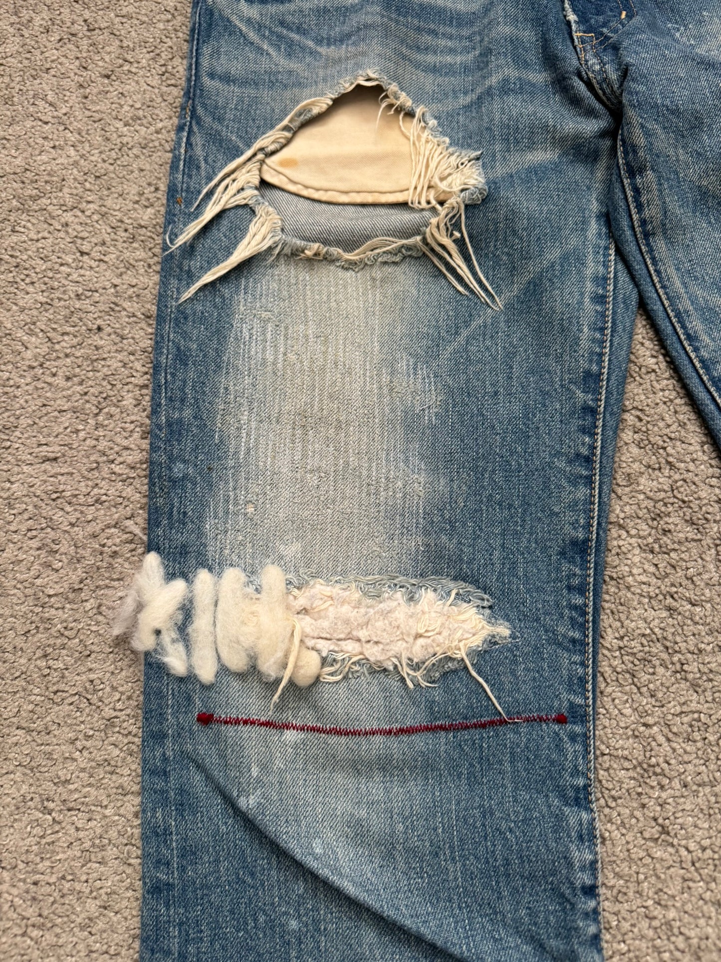 Mihara Yasuhiro Distressed Crash Red Stitch Denim Jeans