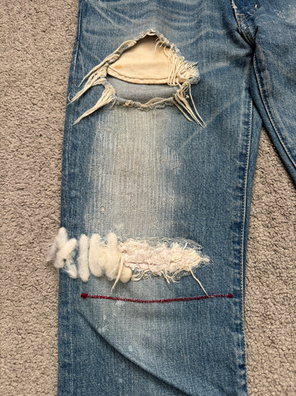 Mihara Yasuhiro Distressed Crash Red Stitch Denim Jeans