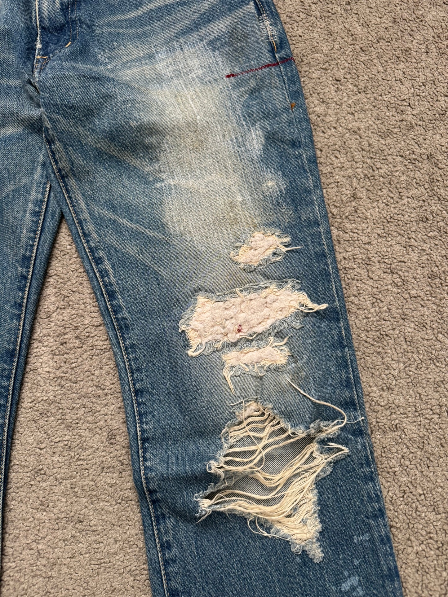 Mihara Yasuhiro Distressed Crash Red Stitch Denim Jeans