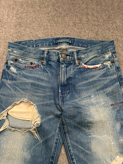 Mihara Yasuhiro Distressed Crash Red Stitch Denim Jeans