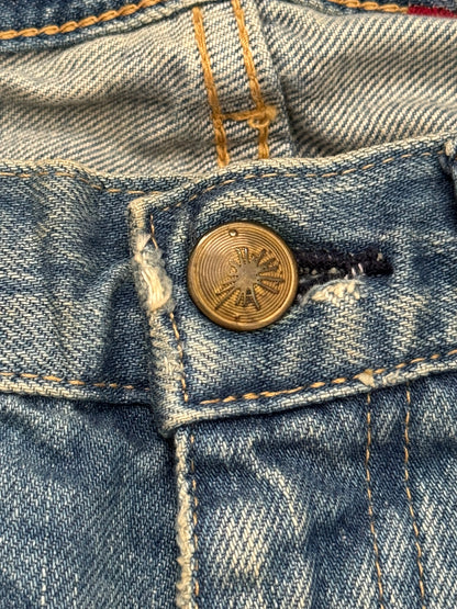 Mihara Yasuhiro Distressed Crash Red Stitch Denim Jeans
